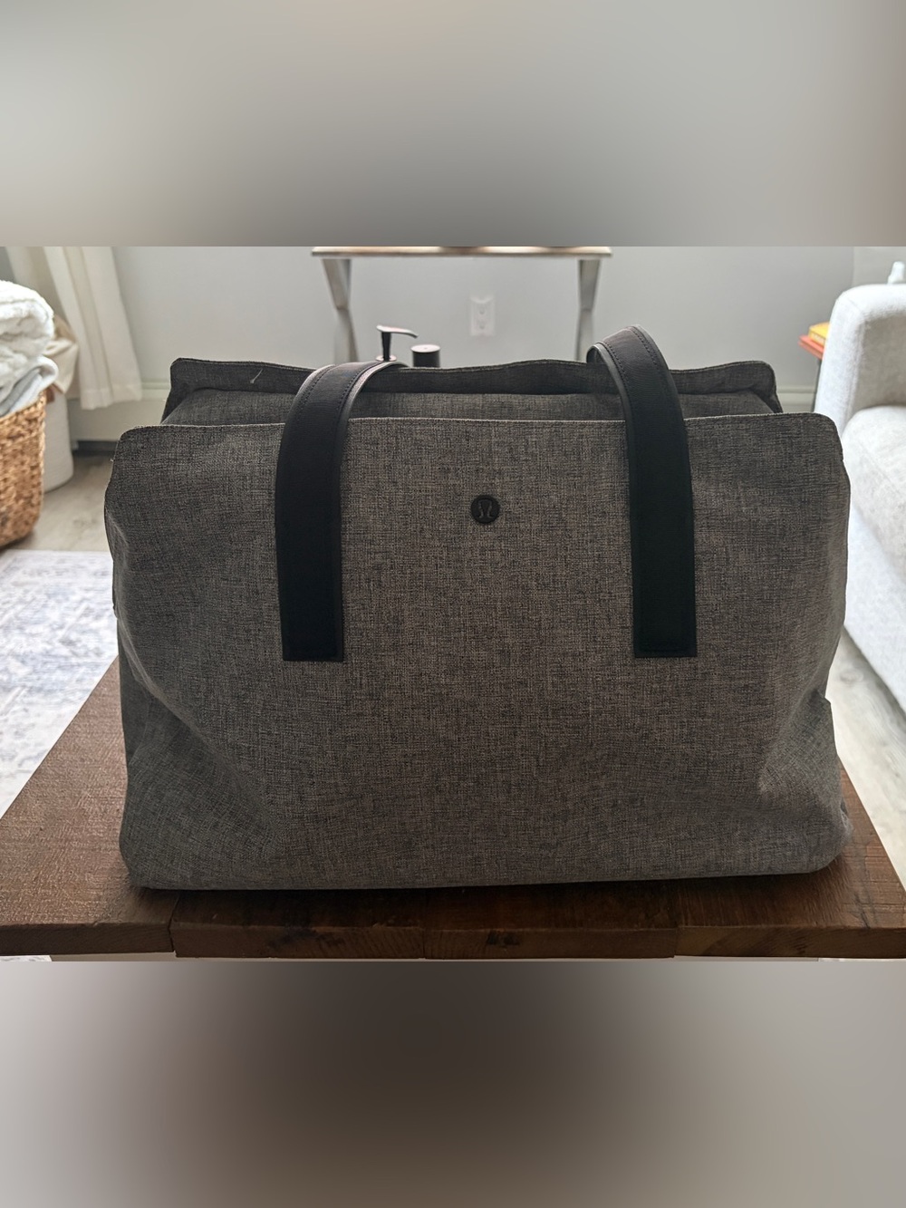 Lululemon Heather Grey Tote with Black Handles